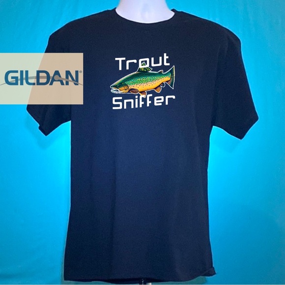 NEW Fishing TSHIRT Trout Sniffer Tee Black - Picture 1 of 3